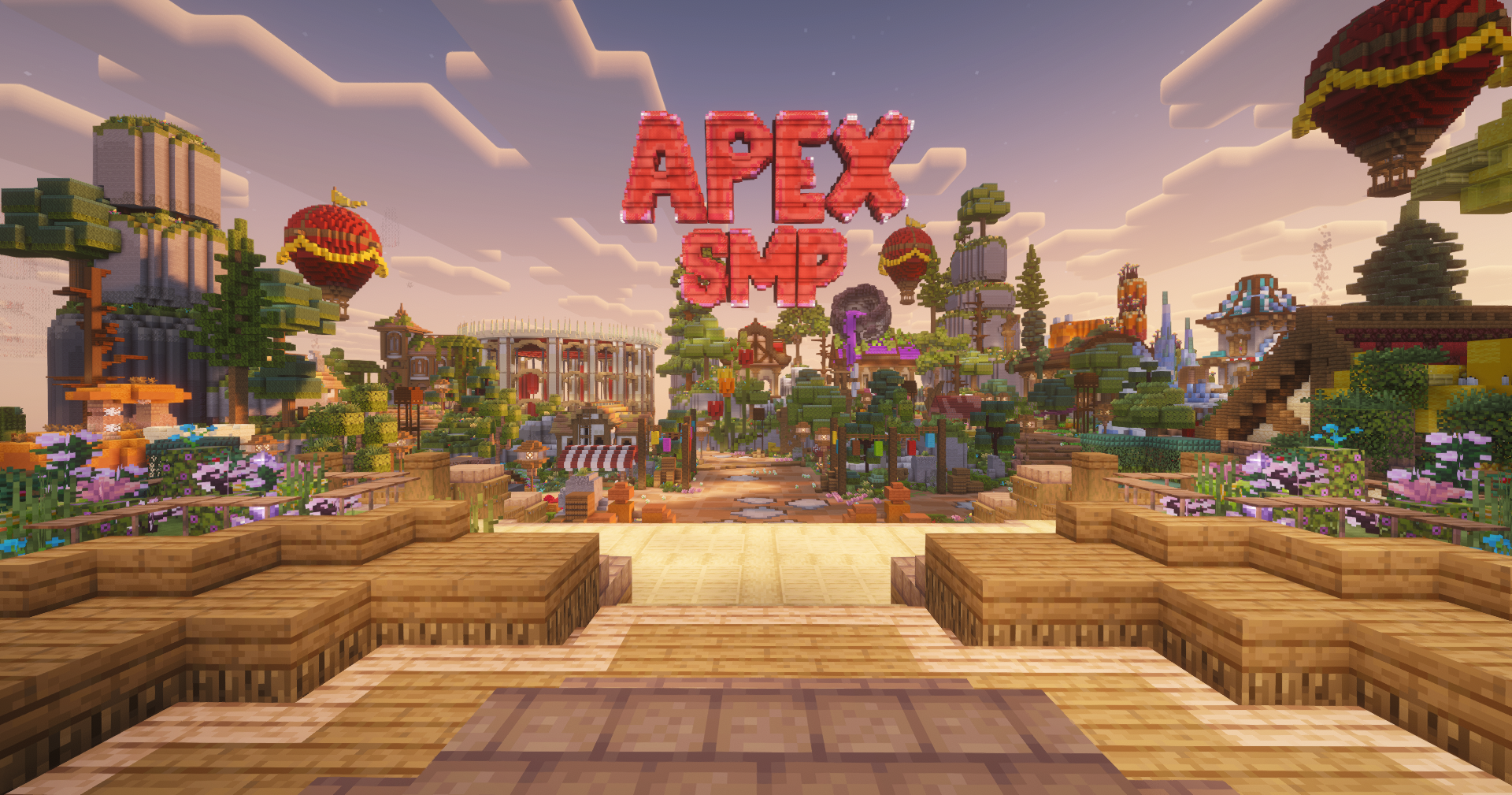 Frontansicht des ApexSMP Spawn-Bereichs mit ApexSMP Schriftzug