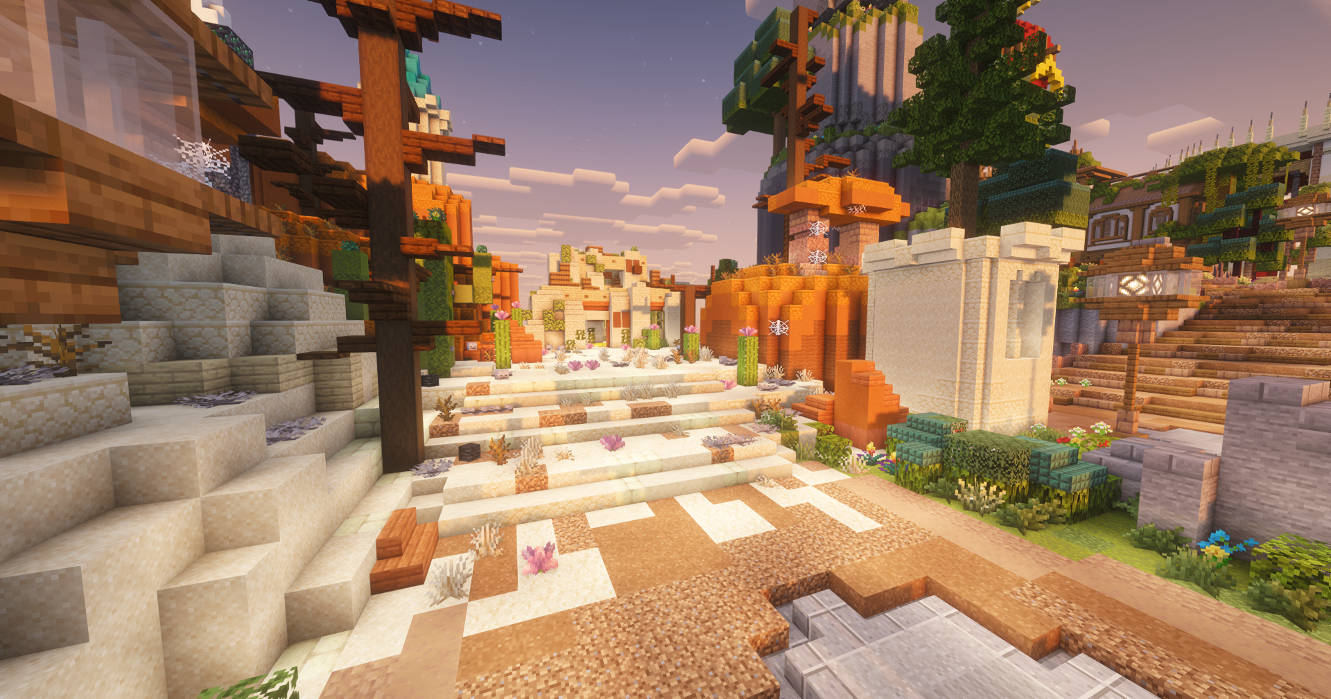 ApexSMP Spawn mit Marktplatz und warmem Licht