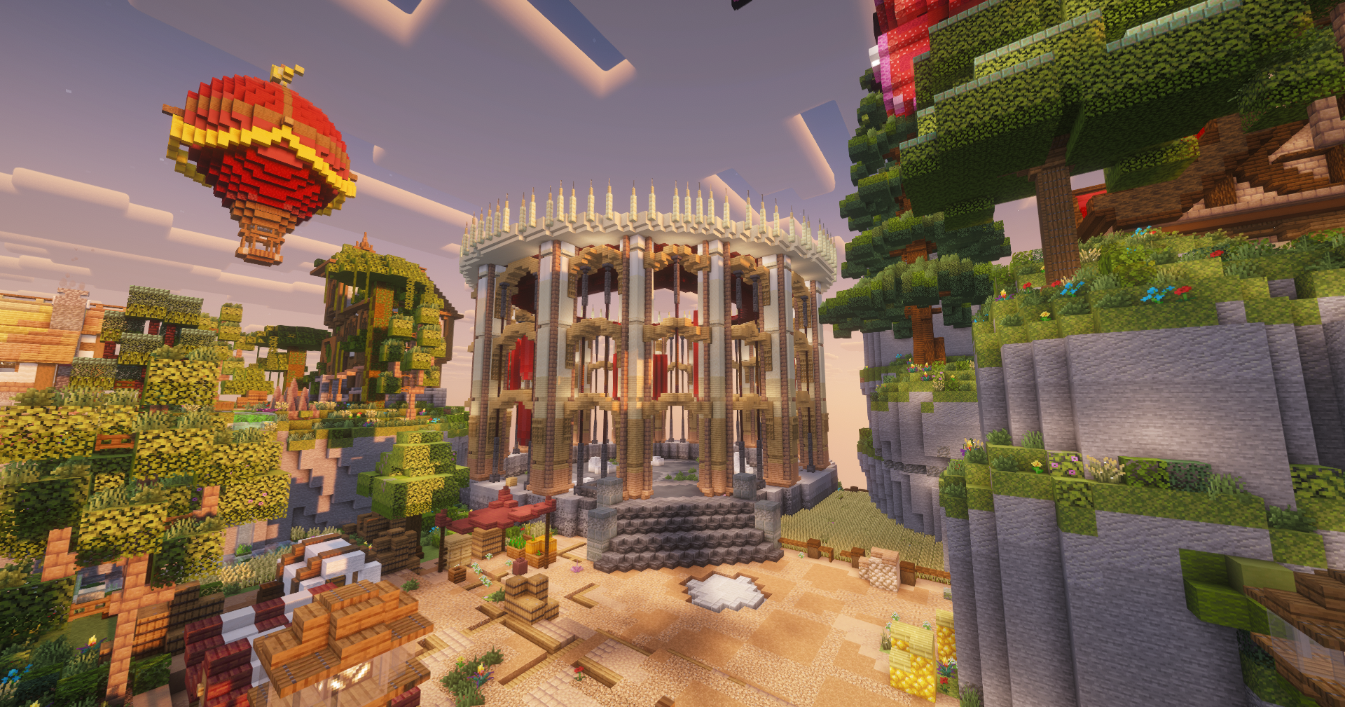 ApexSMP Aussicht auf Gebäude, Bäume und Wege