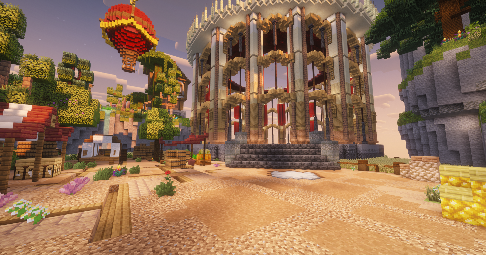 ApexSMP Spawn mit zentralem Weg und Landschaft